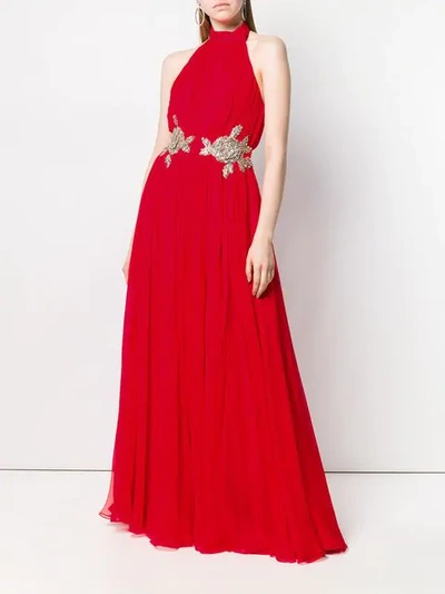 Shop Alexander Mcqueen Crystal Embellished Waist Gown In Red