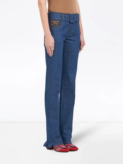 Shop Prada Five-pocket Denim Jeans With Belt In Blue