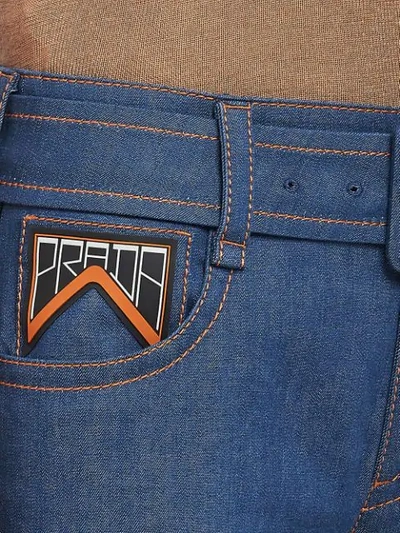 Shop Prada Five-pocket Denim Jeans With Belt In Blue
