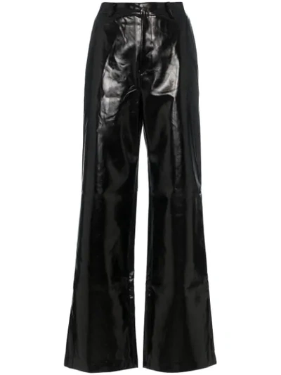 Shop Charm's High Waisted Straight Leg Leather Trousers In Black