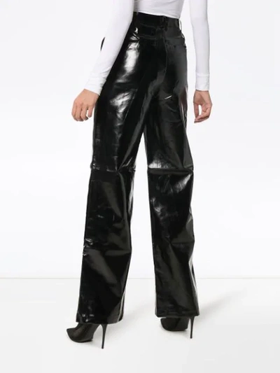 Shop Charm's High Waisted Straight Leg Leather Trousers In Black