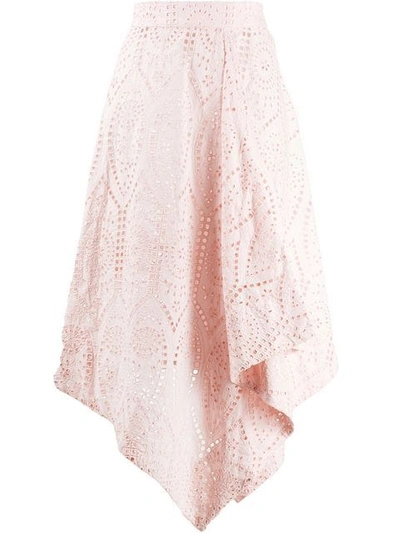Shop Ganni Asymmetric Perforated Skirt In Pink
