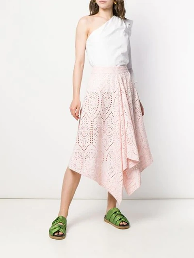 Shop Ganni Asymmetric Perforated Skirt In Pink