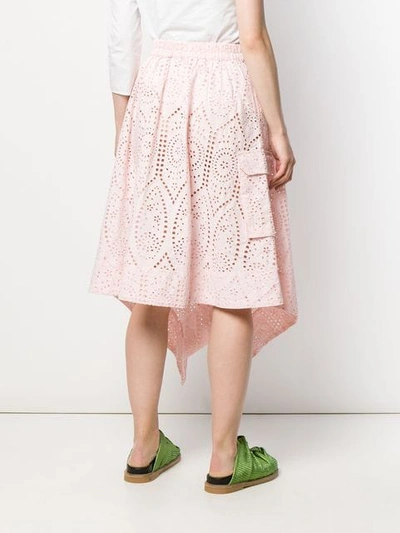 Shop Ganni Asymmetric Perforated Skirt In Pink