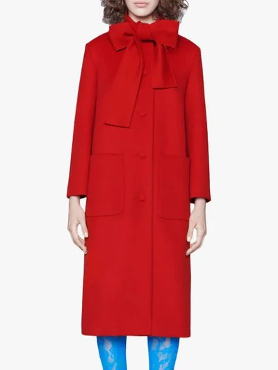 Shop Gucci Wool Coat With Self In Red