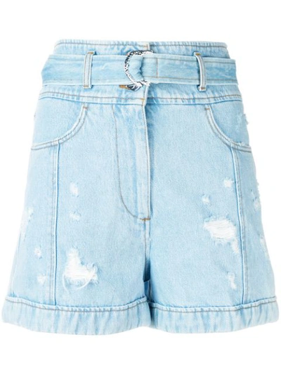 Shop Just Cavalli Belted Denim Shorts - Blue