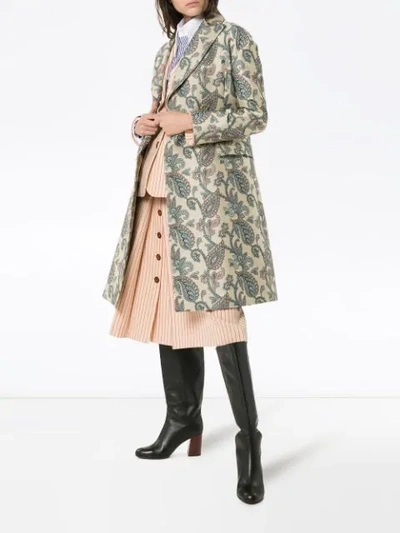 Shop Etro Jacquard Print Single Breasted Coat In Neutrals