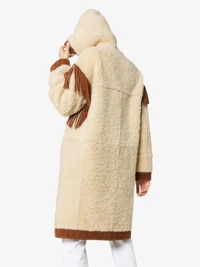 Shop Philosophy Di Lorenzo Serafini Shoulder Fringe Shearling Coat In Neutrals