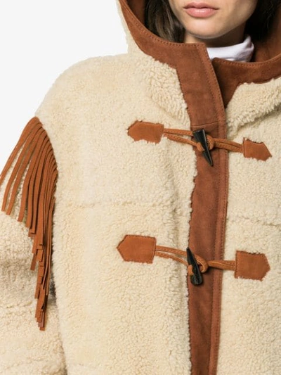 Shop Philosophy Di Lorenzo Serafini Shoulder Fringe Shearling Coat In Neutrals