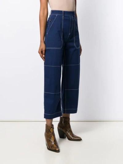 Shop Chloé Stitching Detail Cropped Trousers In Blue