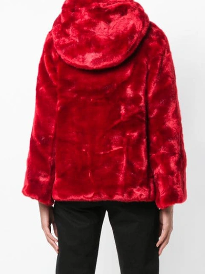Shop Tagliatore Faux Fur Hooded Jacket In Red