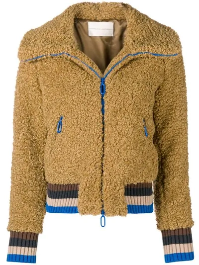 Shop Marco De Vincenzo Furry Zipped Jacket In Neutrals
