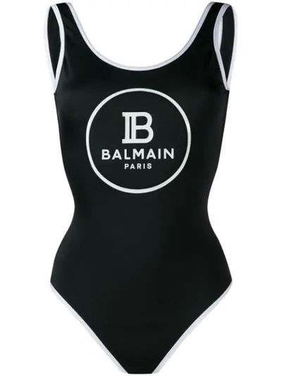 BALMAIN LOGO PRINT SWIMSUIT - 黑色