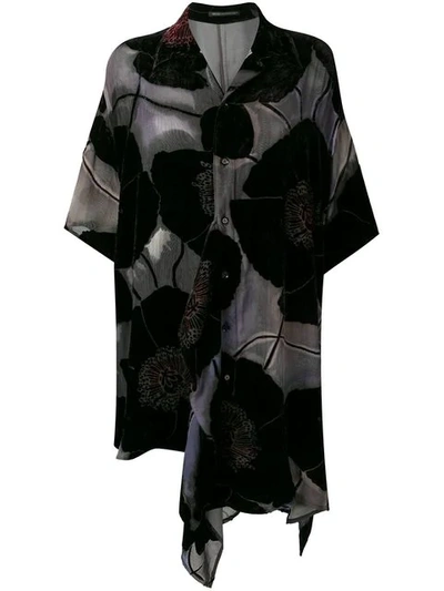 Shop Yohji Yamamoto Floral Appliqués Asymmetric Shirt Dress - Black