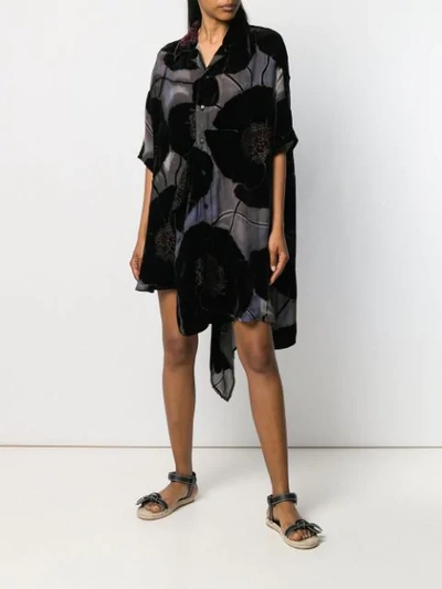 Shop Yohji Yamamoto Floral Appliqués Asymmetric Shirt Dress - Black