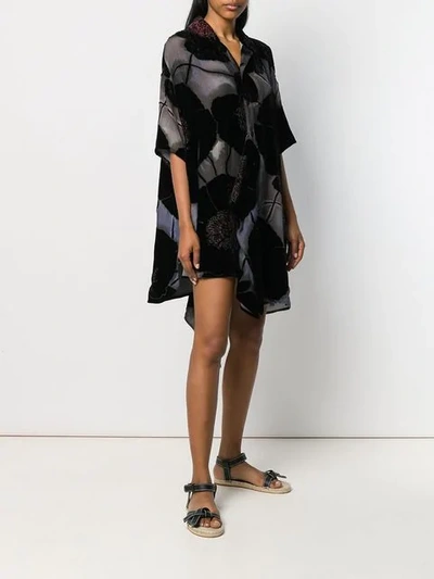 Shop Yohji Yamamoto Floral Appliqués Asymmetric Shirt Dress - Black