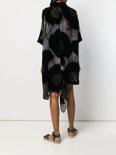 Shop Yohji Yamamoto Floral Appliqués Asymmetric Shirt Dress - Black