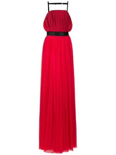 Shop À La Garçonne Belted Long Dress In Red