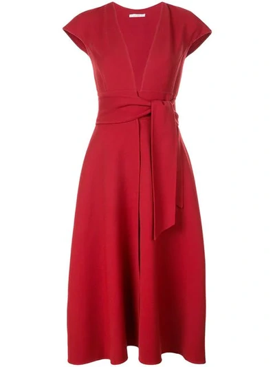 Shop Oscar De La Renta Belted Flared Dress  In Red