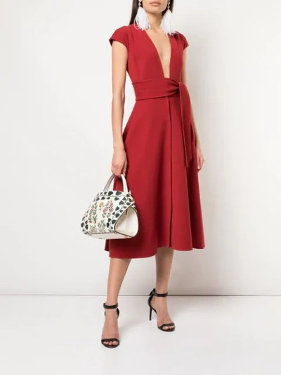 Shop Oscar De La Renta Belted Flared Dress  In Red