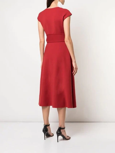 Shop Oscar De La Renta Belted Flared Dress  In Red