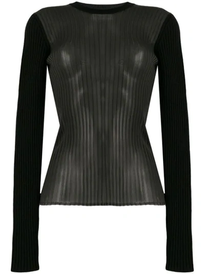 Shop Brognano Sheer Ribbed Sweater - Black