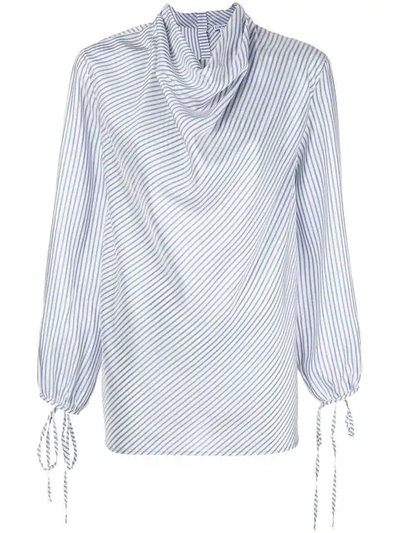 Shop Loewe Cowl Neck Striped Blouse In Blue