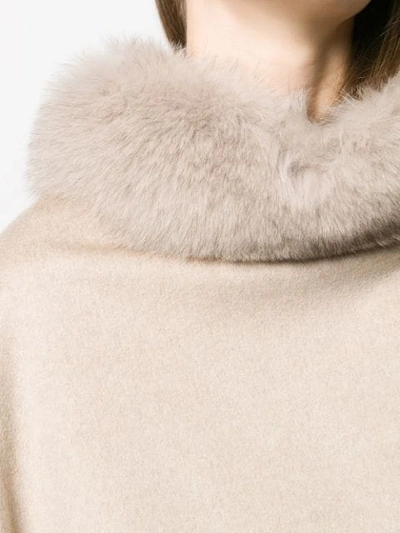 Shop Max Mara Fur Trimmed Poncho In Neutrals