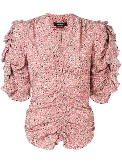 Shop Isabel Marant Ruffle Sleeve Blouse In Pink