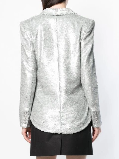 Shop Balmain Double Breasted Sequinned Blazer In Grey