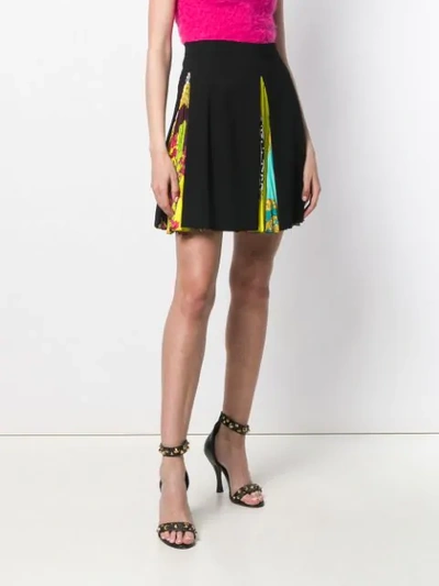 Shop Versace Baroque Pleated-panel Mini-skirt In Multicolour ,black