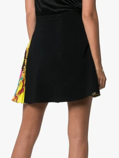 Shop Versace Baroque Pleated-panel Mini-skirt In Multicolour ,black