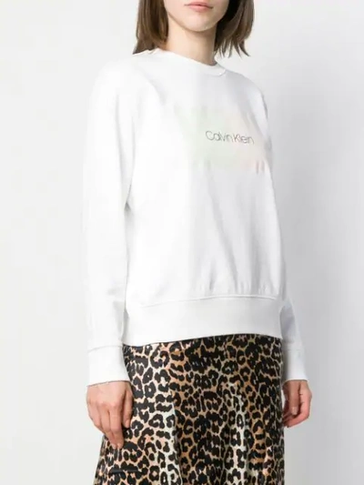 Shop Calvin Klein Logo Printed Sweatshirt - White