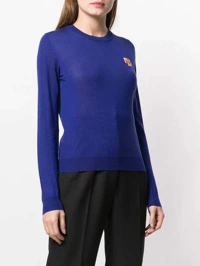Shop Prada Logo Knit Sweater In Blue