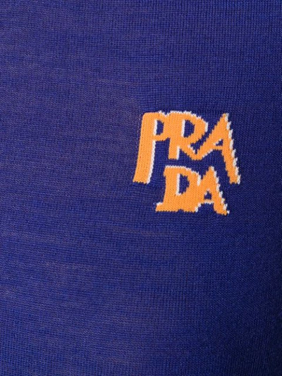 Shop Prada Logo Knit Sweater In Blue