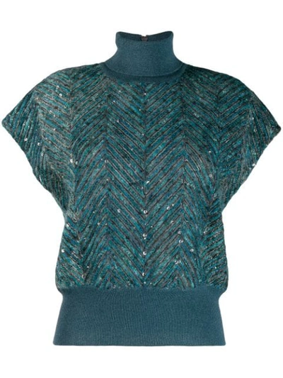 Shop Brunello Cucinelli Chevron-knit Sweater In Blue
