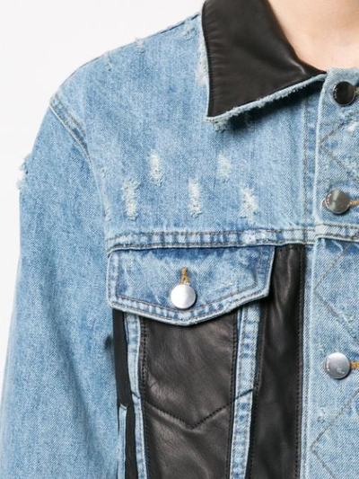 Shop Amiri Leather Panel Trucker Jacket In Blue