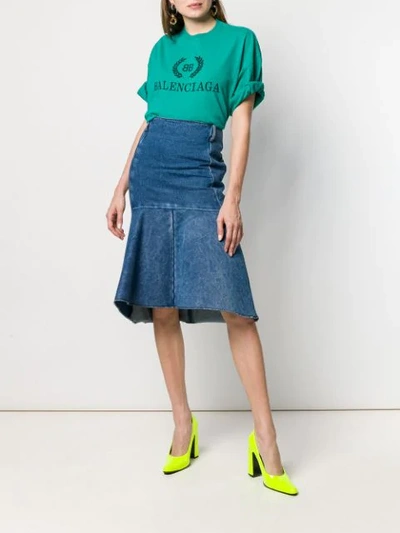 Balenciaga 3d Molded Flare Hem Denim Midi Skirt In Blue