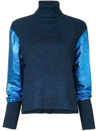 Shop Cedric Charlier Metallic Knit Turtleneck Jumper In Blue