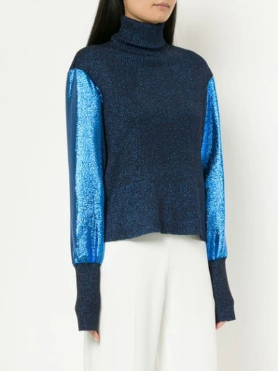 Shop Cedric Charlier Metallic Knit Turtleneck Jumper In Blue