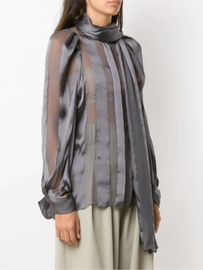 Shop Gloria Coelho Sheer Blouse With Scarf In Grey