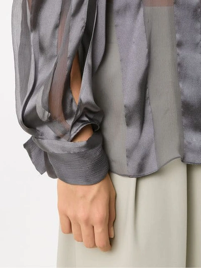 Shop Gloria Coelho Sheer Blouse With Scarf In Grey