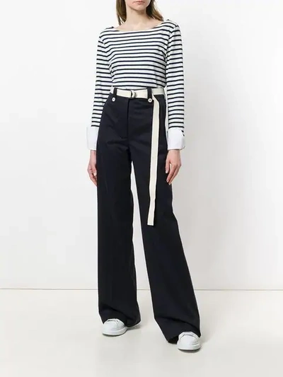 Shop Moncler Belted Wide Leg Trousers In Blue