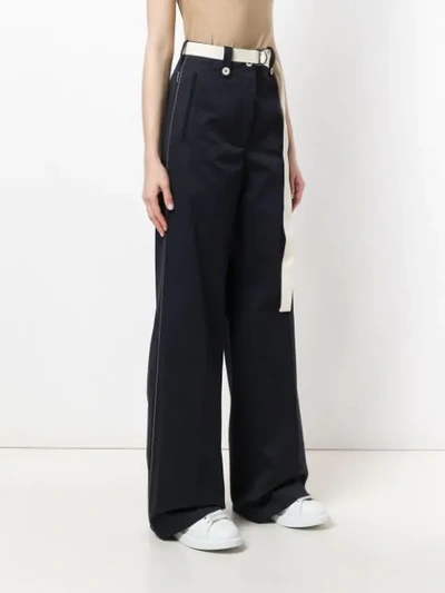 Shop Moncler Belted Wide Leg Trousers In Blue