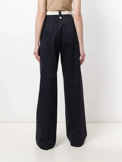 Shop Moncler Belted Wide Leg Trousers In Blue