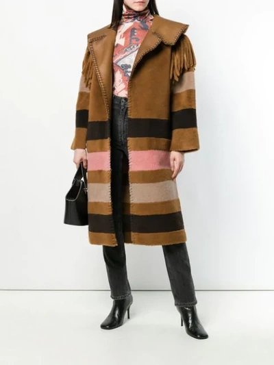 Shop Blancha Striped Patterned Loose Coat In Brown