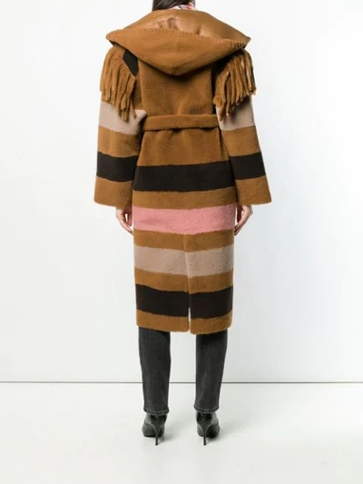 Shop Blancha Striped Patterned Loose Coat In Brown