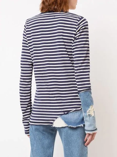 Shop Greg Lauren Patchwork Striped Top In Blue