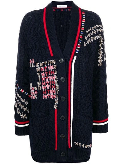 VALENTINO LOGO EMBROIDERED CARDIGAN - 蓝色