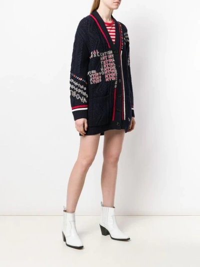 Shop Valentino Logo Embroidered Cardigan In Blue
